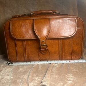 Vintage MCM 1960s Genuine Cowhide Leather Travel Luggage Suitcase Front Pocket !